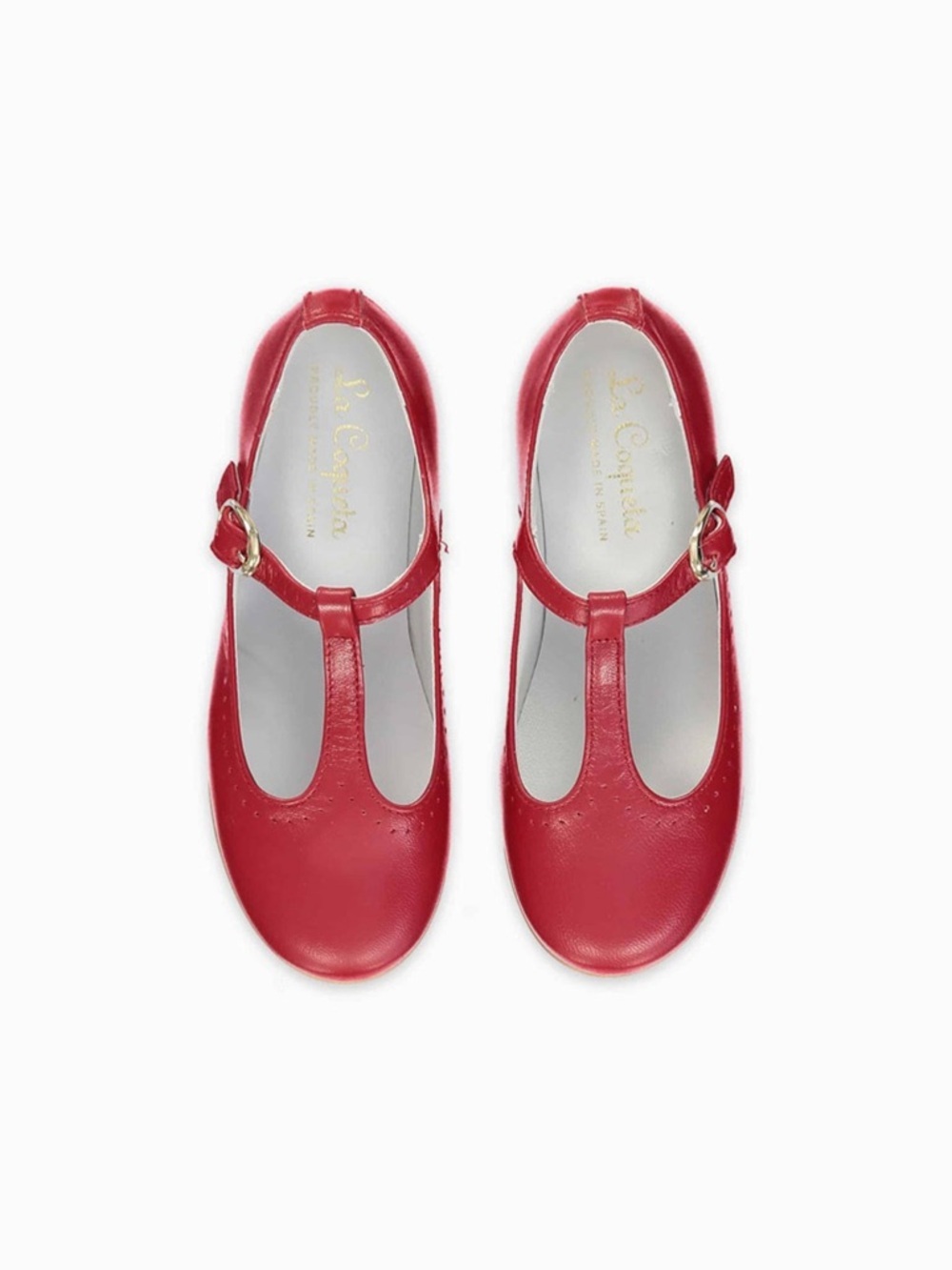 La Coqueta Red Leather T-Bar Mary Jane Shoes EU 27 US 10 - Picture 3 of 15